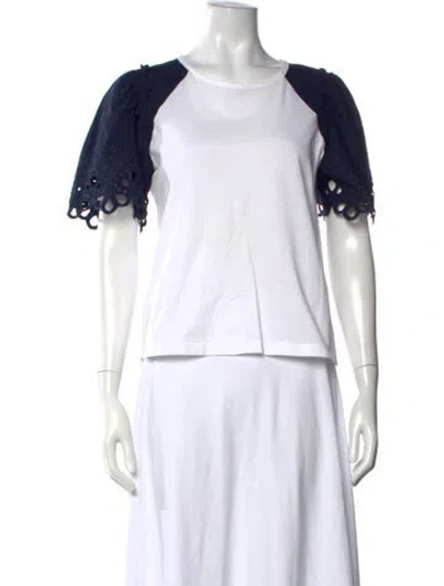 Pre-owned Veronica Beard Crew Neck Short Sleeve T-shirt In Blue/white