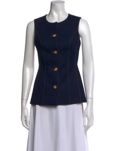 Pre-owned Veronica Beard Crew Neck Sleeveless Button-up Top In Black