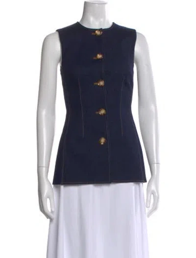 Pre-owned Veronica Beard Crew Neck Sleeveless Button-up Top In Blue