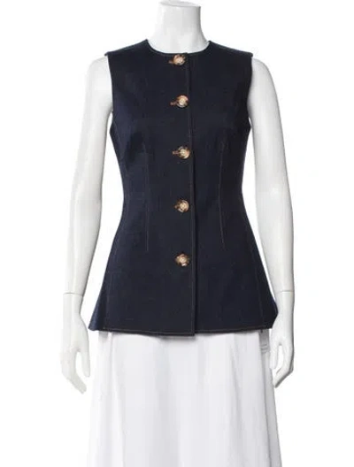 Pre-owned Veronica Beard Crew Neck Sleeveless Button-up Top In Blue