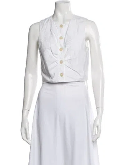 Pre-owned Veronica Beard Crew Neck Sleeveless Button-up Top In White