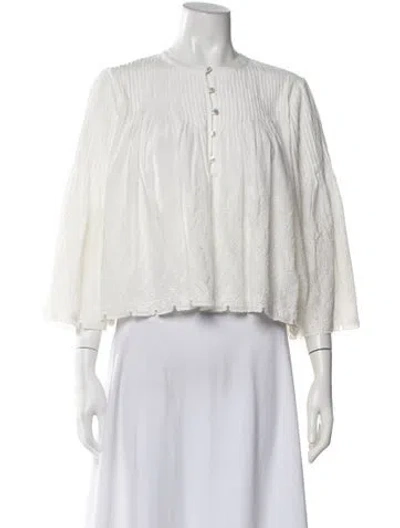 Pre-owned Veronica Beard Crew Neck Three-quarter Sleeve Blouse In Metallic/neutrals