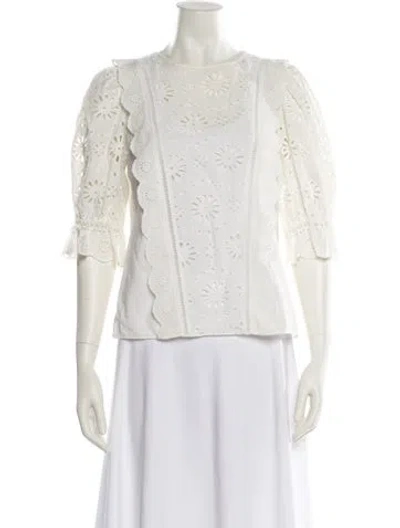 Pre-owned Veronica Beard Crew Neck Three-quarter Sleeve Blouse In White