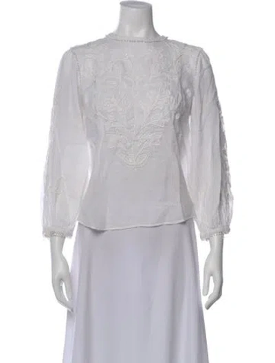 Pre-owned Veronica Beard Crew Neck Three-quarter Sleeve Blouse In White