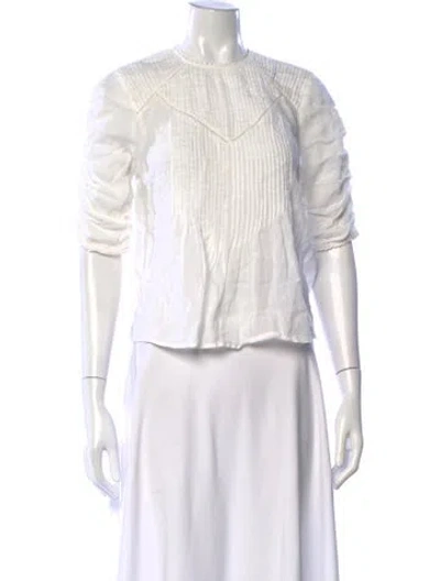 Pre-owned Veronica Beard Crew Neck Three-quarter Sleeve Blouse In White