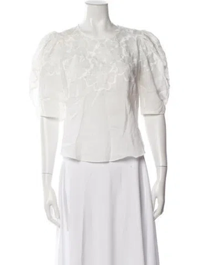 Pre-owned Veronica Beard Crew Neck Three-quarter Sleeve Blouse In White