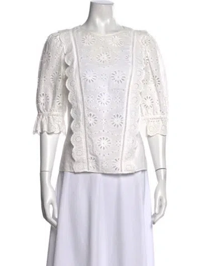 Pre-owned Veronica Beard Crew Neck Three-quarter Sleeve Blouse In White