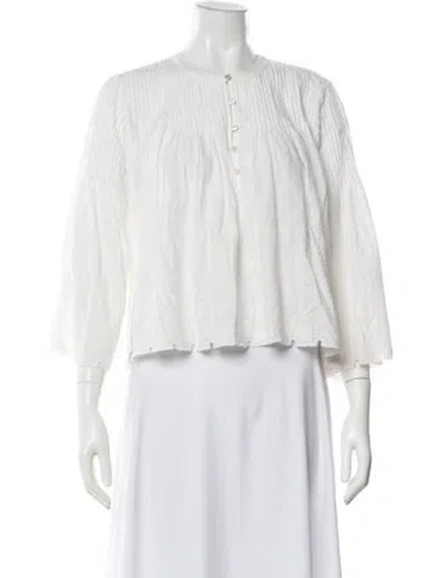 Pre-owned Veronica Beard Crew Neck Three-quarter Sleeve Blouse In White