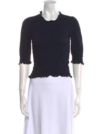 Pre-owned Veronica Beard Crew Neck Three-quarter Sleeve Crop Top In Black