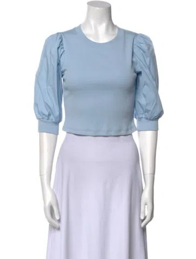 Pre-owned Veronica Beard Crew Neck Three-quarter Sleeve Crop Top In Blue