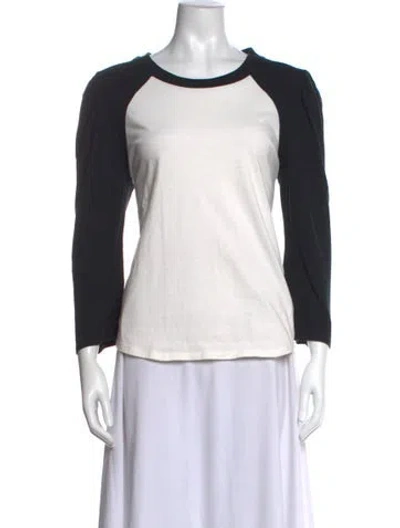 Pre-owned Veronica Beard Crew Neck Three-quarter Sleeve T-shirt In Neutrals/white