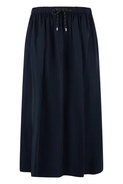 Veronica Beard Bates Crinkled Taffeta Midi Skirt With Elastic Waist And Decorative Front Buttons In Blue