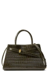 Veronica Beard Dash Croc Embossed Leather Top Handle Bag In Green