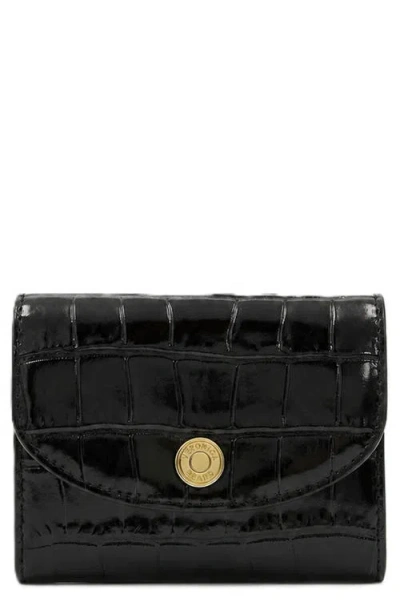 Veronica Beard Croc Embossed Flap Leather Card Case In Black