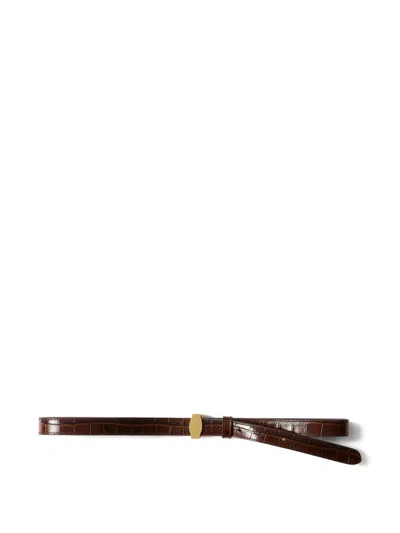 Veronica Beard Crocodile-embossed Buckle Belt In Brown