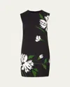 Veronica Beard Cromwell Floral Sleeveless Shift Dress In Black Multi