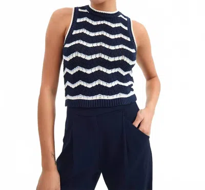 Veronica Beard Cropped Jerrel Knit Tank In Navy/white In Blue