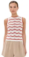 Veronica Beard Jerrel Chevron Stripe Cotton Blend Sleeveless Sweater In Off White/pink Shell/persimmon