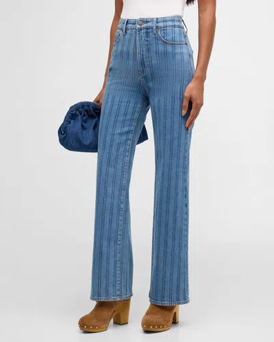Veronica Beard Crosbie Hoch Sitzende Jeans Mit Weitem Bein Und Streifen In Sapphire Stripe