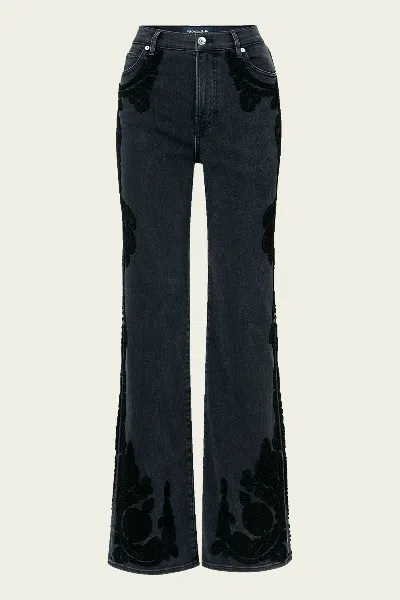 Veronica Beard Crosbie Embroidered Slim Wide-leg Jean In Washed Onyx In Black