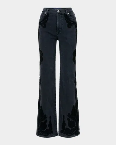 Veronica Beard Crosbie Embroidered Slim Wide-leg Jeans In Animal Print