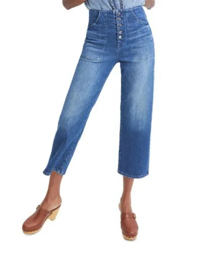 Pre-owned Veronica Beard Crosbie High Waist Crop Wide Leg Jeans In Bright Blue Size 24/27