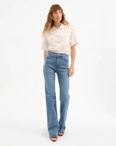 Veronica Beard Crosbie Patch-pocket Slim Wide-leg Jean In Blue
