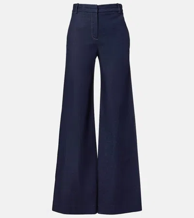 Veronica Beard Crue Cotton-blend Wide-leg Pants In Blue