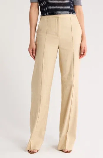 Veronica Beard Cruz Pintuck Linen Blend Pants In Stone Khaki