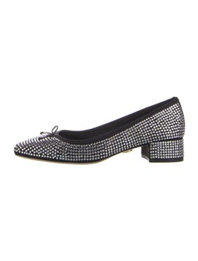 Pre-owned Veronica Beard Crystal Bow Accents Flats In Black