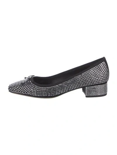 Pre-owned Veronica Beard Crystal Bow Accents Flats In Black