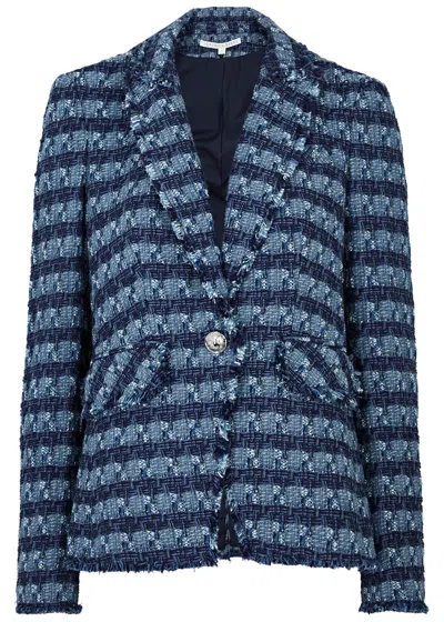 Veronica Beard Cutaway Dickey Striped Tweed Blazer In Blue