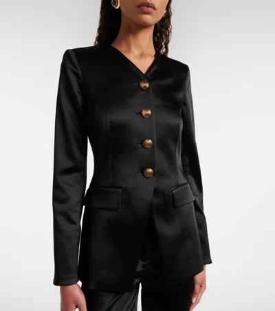 Veronica Beard Cynthia Satin Tailored Jacket In Black In Blue