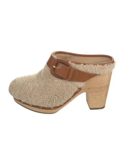 Pre-owned Veronica Beard Dacey Shearling Mules In Neutral