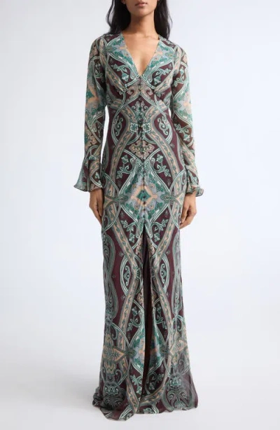 Veronica Beard Daciana Long Sleeve Silk Dress In Green