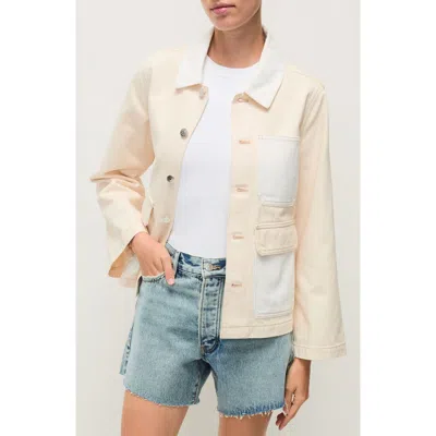 Veronica Beard Dahl Colorblock Crop Cotton Chore Jacket In Neutral Colorblock
