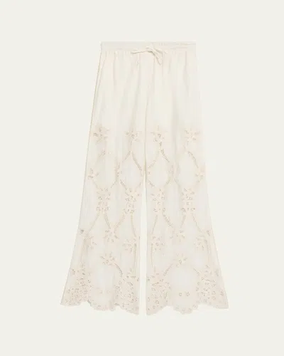 Veronica Beard Daisy Wide-leg Eyelet Pants In Gray