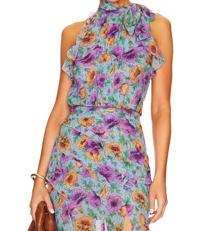Veronica Beard Dali Floral Silk Top In Lake Blue In Multi