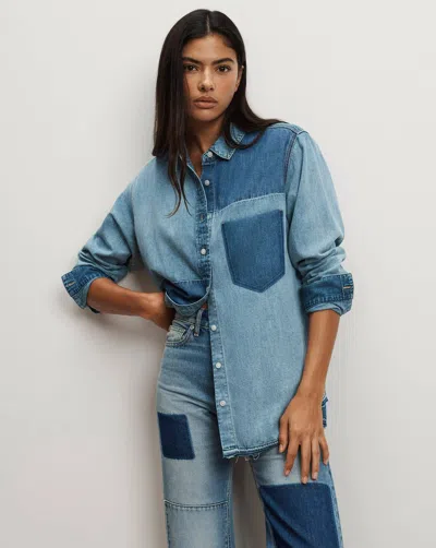 Veronica Beard Dalma Colorblock Button Down Shirt In Time Travel In Blue