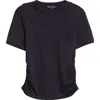 Veronica Beard Damian Ruched Double Collar T-shirt In Black