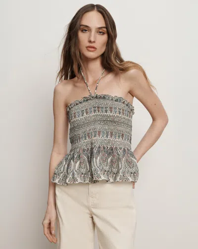 Veronica Beard Damsey Smocked Halter Top In Multi
