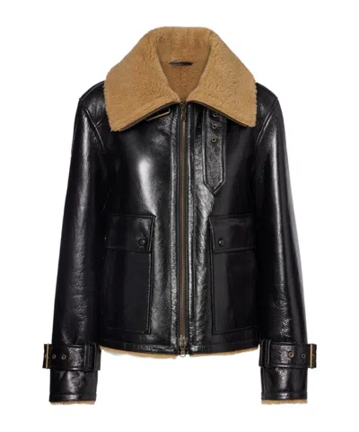 VERONICA BEARD DANIKA SHEARLING-LINED LEATHER JACKET