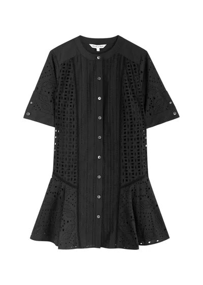Veronica Beard Dara Embroidered Cotton Mini Dress In Black