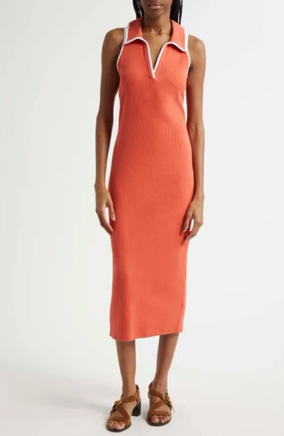 Veronica Beard Darien Stretch Cotton Polo Dress In Persimmon