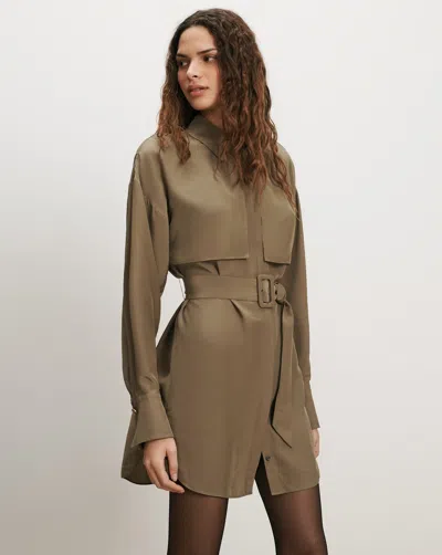 Veronica Beard Darlis Belted Mini Dress In Pale Olive