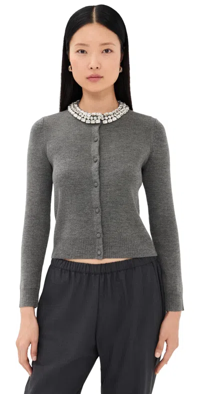 Veronica Beard Womens Dark Heather Grey Daro Crystal-embellished Wool Cardigan In Gray