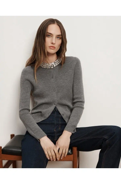 Veronica Beard Daro Crystal Embellished Cardigan In Dark Heather Grey In Gray