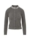 Veronica Beard Womens Dark Heather Grey Daro Crystal-embellished Wool Cardigan Xs In Gray