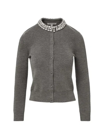 Veronica Beard Womens Dark Heather Grey Daro Crystal-embellished Wool Cardigan In Gray