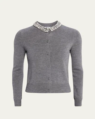 Veronica Beard Daro Embellished Merino Cardigan In Dark Heather